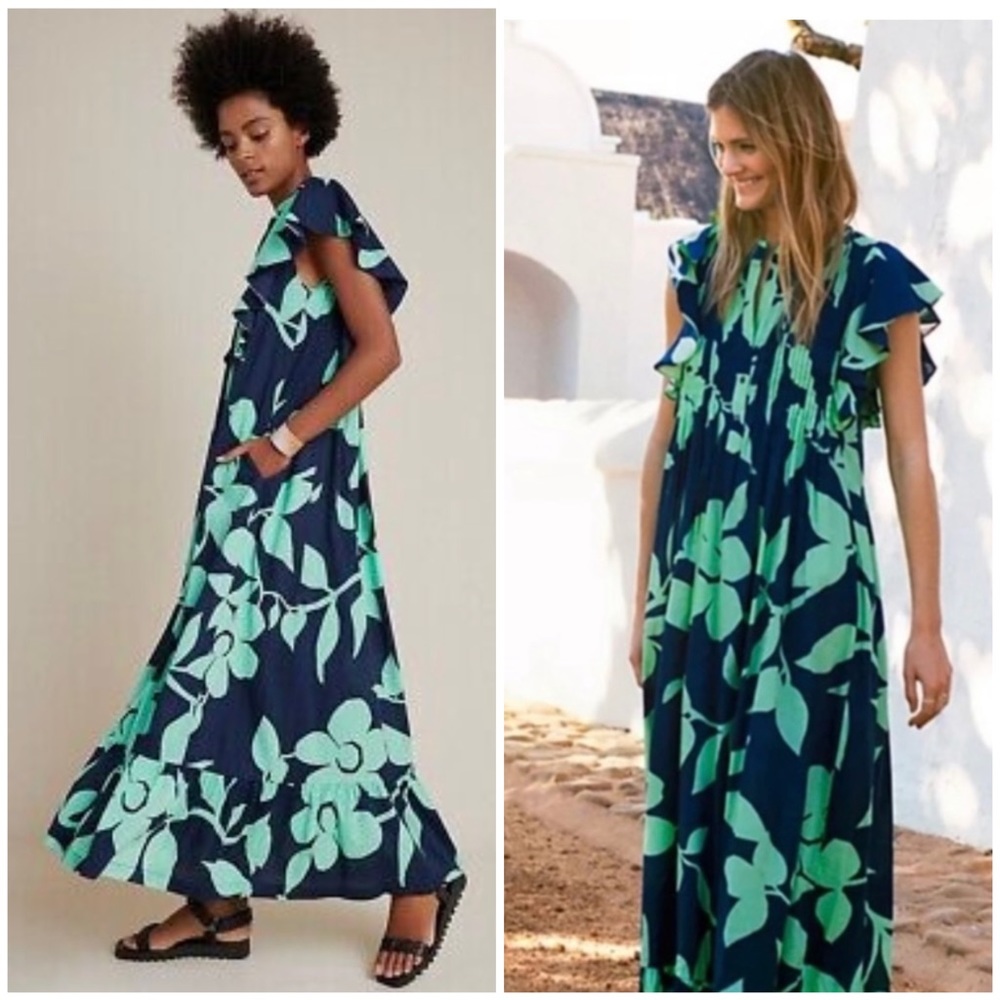 Anthropologie Maeve Cassandra Floral Maxi Dress Blue Size XS